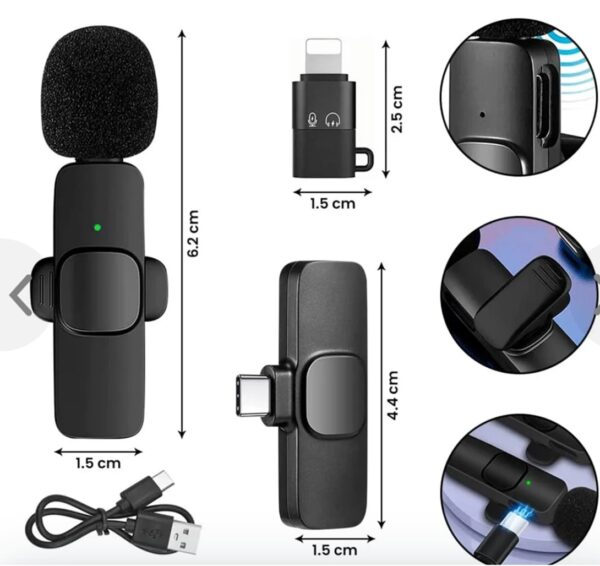 MICRÓFONO INALÁMBRICO RECARGABLE TIPO C-K8 -D - Imagen 3