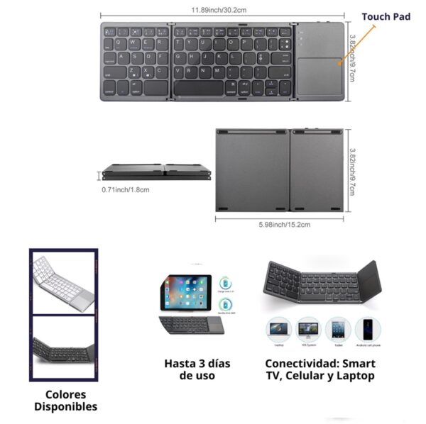 MINI TECLADO INALÁMBRICO PLEGABLE BLUETOOTH TOUCH PAD -D - Imagen 2